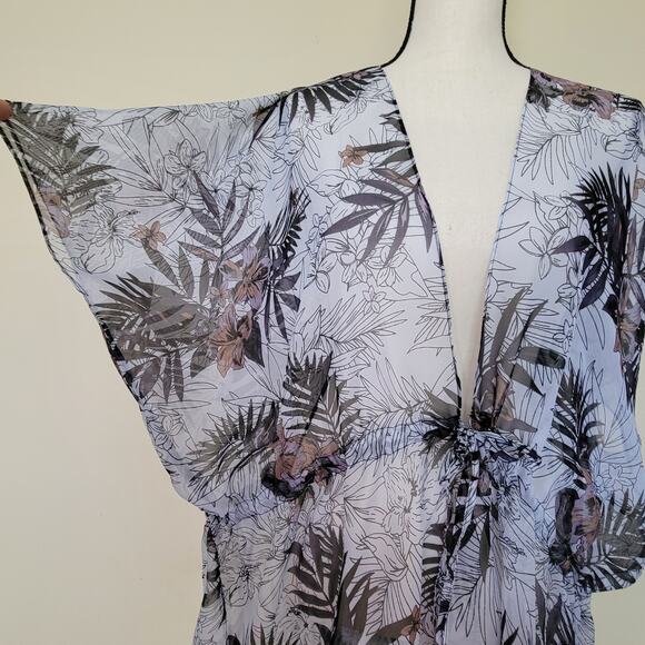 Steve Madden OSFM Adjustable Kimono Wrap Cover Up Sheer Tie Front Tropical Beach - Picture 3 of 14